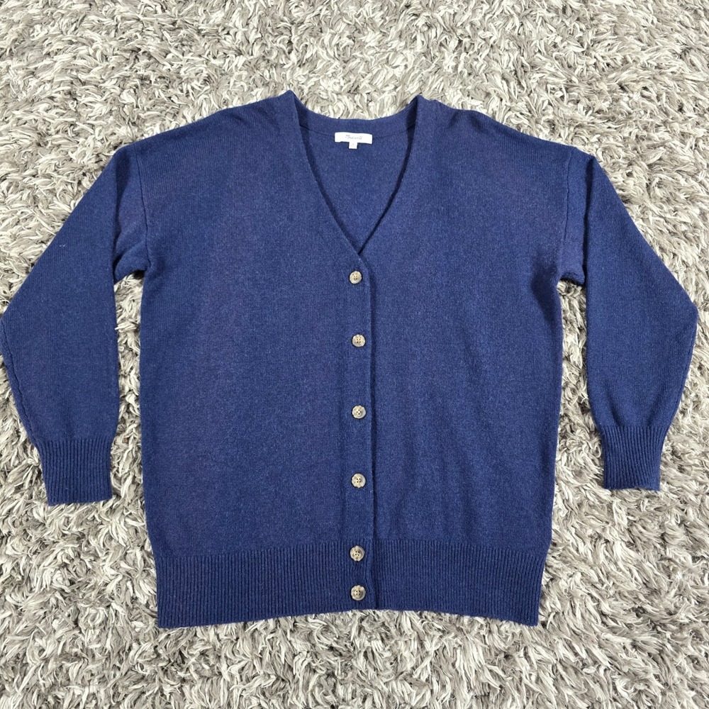 Madewell Womens Merino Wool Blend V-Neck Cardigan Sweater Blue Size M